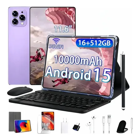 Tablet Android 15 11.6 16gb 512gb Teclado Mouse Lilás
