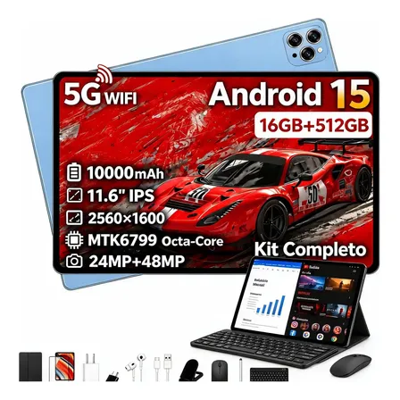 Tablet Android 15 11.6 Polegadas 16gb Ram + 512gb Wifi 4/5g Azul Celeste