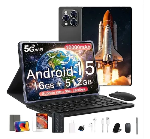 Tablet Android 15 Tab Kit Completo 11.6'' Hd 16gb Ram +512gb Preto