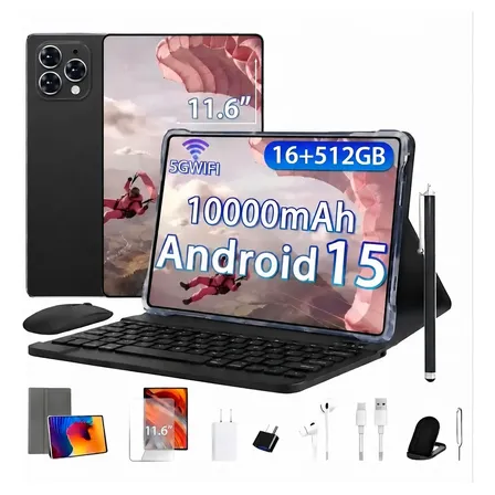 Tablet Android 15 Tab Kit Completo 16gb 512gb 11.6 Preto Preto