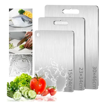 Tábua Corte Legumes Carne 3 Peças Cortar Dupla Face Aço Inox Prateado