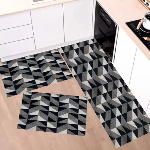 Tapetes Cozinha Antiderrapante Geométrico - Jogo 3 Peças 1.4 M 45 Cm Dubai Peto