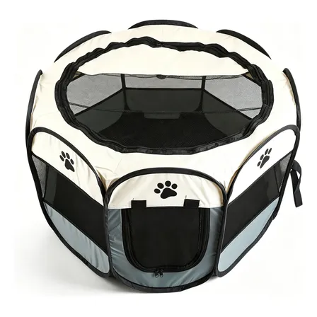 Tenda Octogonal Dobrável Pet Médio Portátil 91x91x60cm Cinza