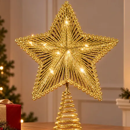 Topo De Árvore De Natal Estrela Dourada Armada Glitter 15cm Dourado Estrela