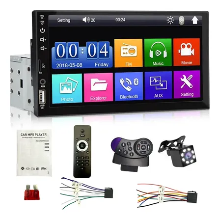 Toque Central Multimídia Mp5 1din 7' Com Carplay/wifi/fm/bt Preto