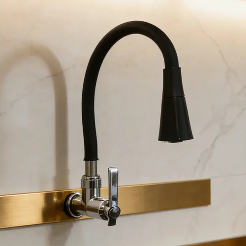 Torneira De Cozinha Luxuosa Instalação Bancada E Parede 360° Preto De Parede