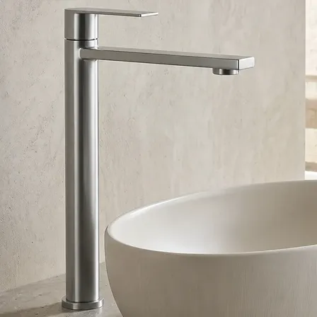 Torneira Monocomando Banheiro Cuba Inox Escovado Bica Alta Prateado Escovado