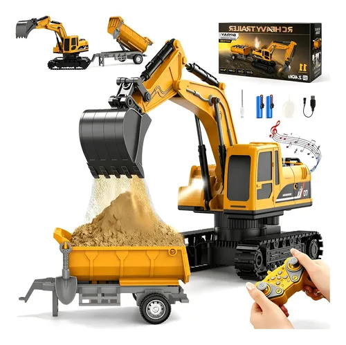 Trator Controle Remoto De Brinquedo Escavador Infantil Com E Amarelo