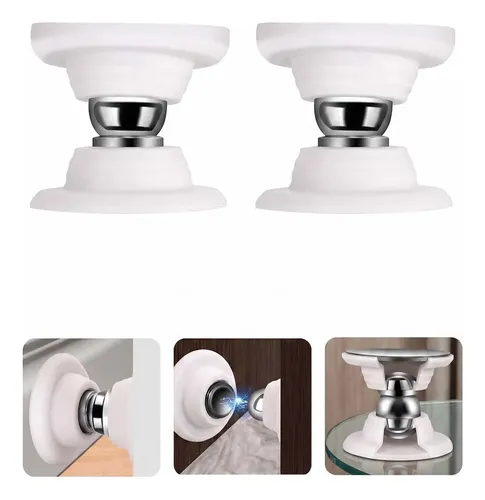 Trava Porta Magnético Branco Fixador Adesivo Imã Sem Furar Branco Redonda Brilhante