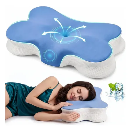 Travesseiro Arco Duplo Ehomfory Cervical Espuma Memória Mistura Azul E Branca