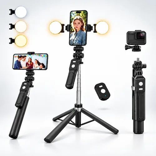 Tripé Celular Bastão Pau De Selfie 1,7m Bluetooth Leds Gopro Pau De Selfie Extensível Portátil Tudo Em Um