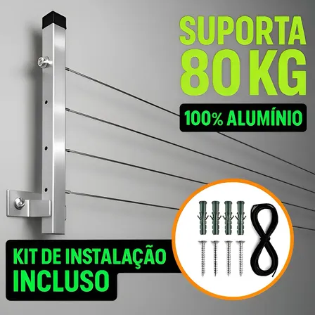 Varal De Roupa Reforçado 80 Kg Dobrável 2 Hastes Premium