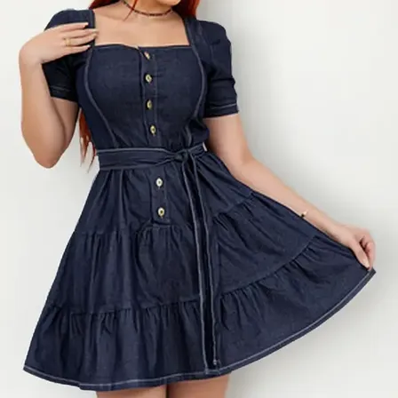 Vestido Manguinha Princesa Soltinho Jeans Moda Evangélica